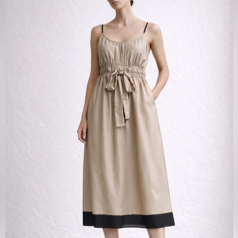 Banana Republic Beige Midi Dress with Black Hem